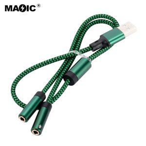 绿色USB转3.5+麦克风 拆分线（线材分离款）