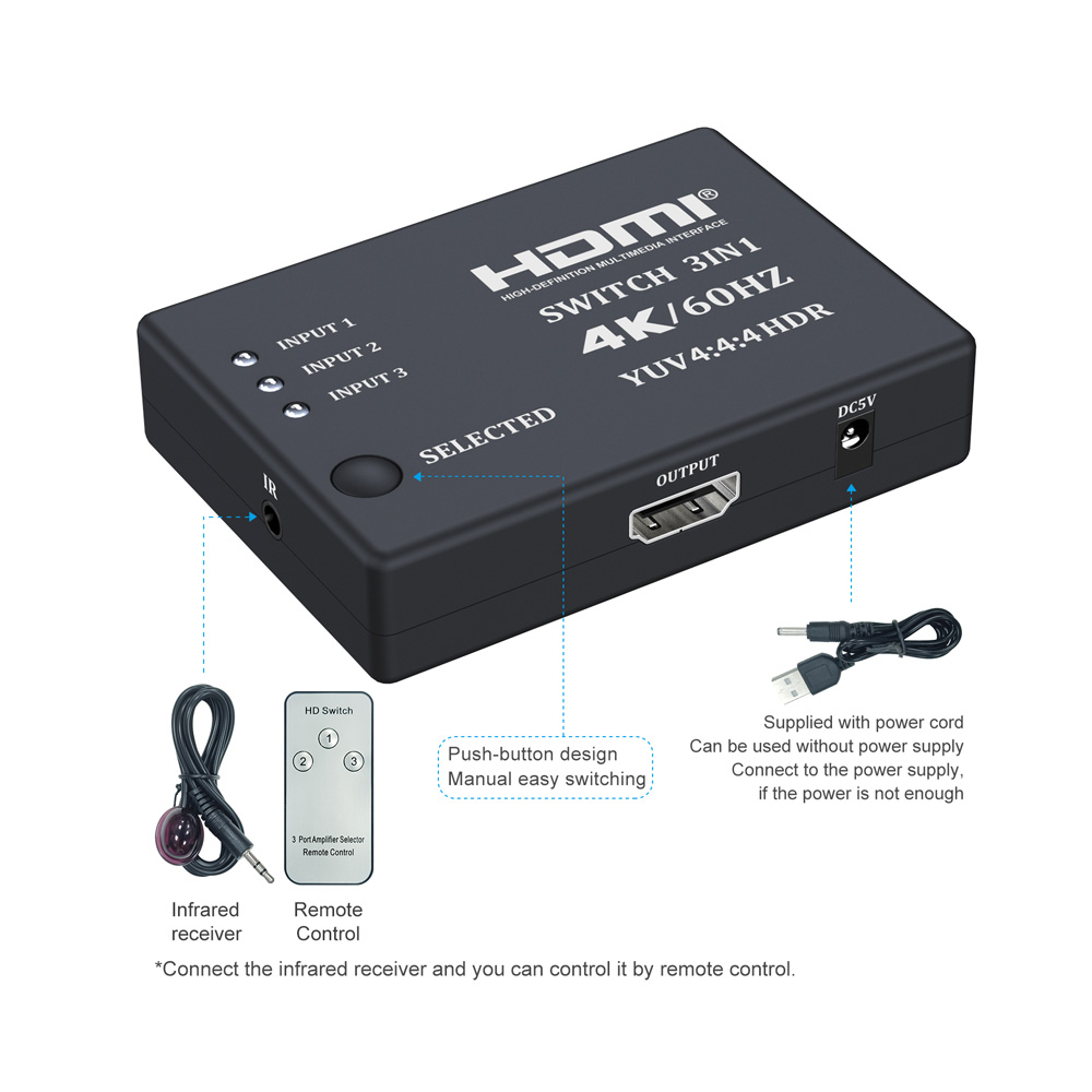 HDMI switch 3 in 1 out 4K 60hz - 图片 4