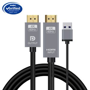 HDMI+USB TO DP CABLE 4K@60HZ 1.8M