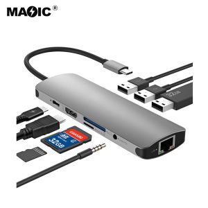USB TYPE-C TO HDMI®+Charging+USB 3.0+Rj45+SD+Aux 9 in 1