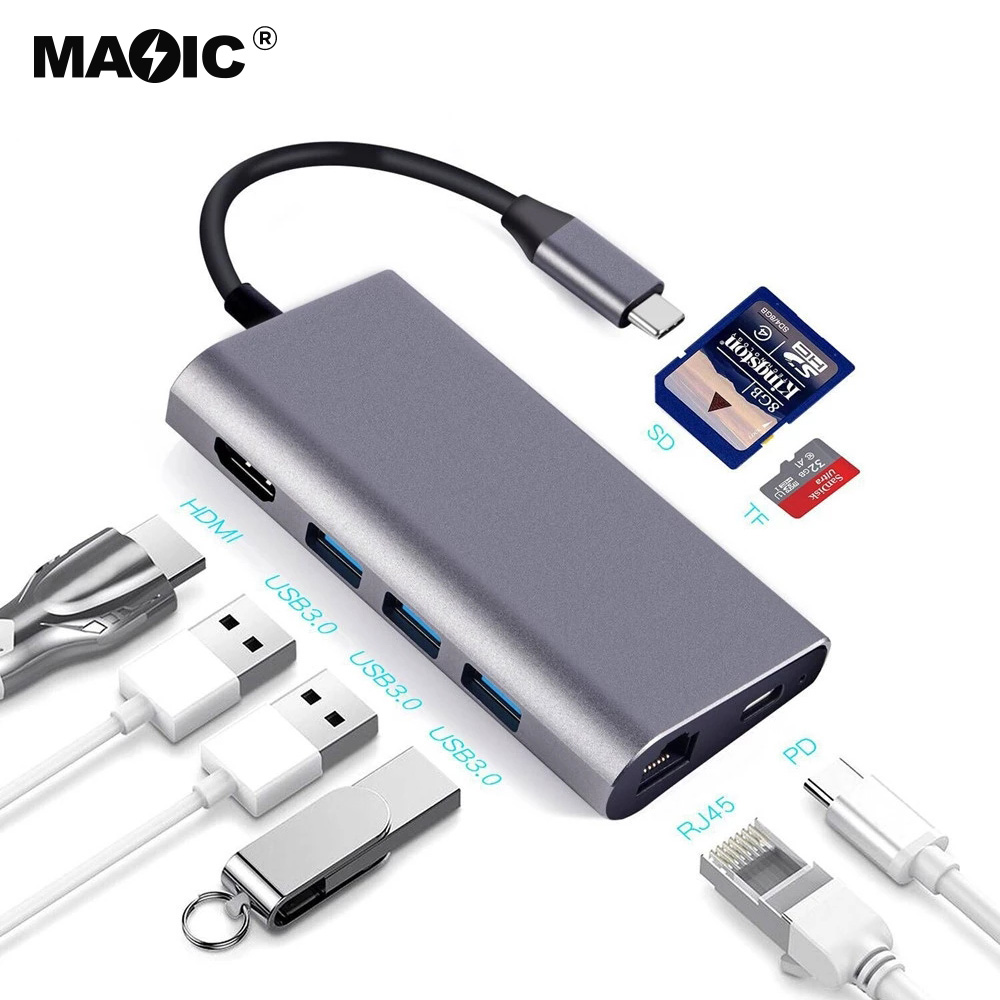 USB TYPE-C TO HDMI®+USB3.0x3+SD+TF+TYPE C+LAN 8 in 1 - 图片 2