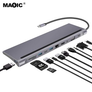 USB TYPE-C TO HDMI®+VGA+PD+SD+USB+Rj45 11 in 1