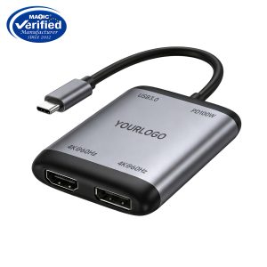 USB-C to HDMI and DP 4K60Hz Multiport Adapter with USB 3.0 and PD 100W Charging
