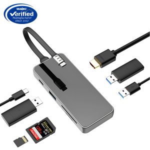 USB-C Hub Multiport Adapter - Built-in Cable Docking Station with 4K HDMI, SD/Micro SD Card Reader, USB 3.0 Ports & USB-C PD Charging for MacBook Pro/Air, iPad, Laptops