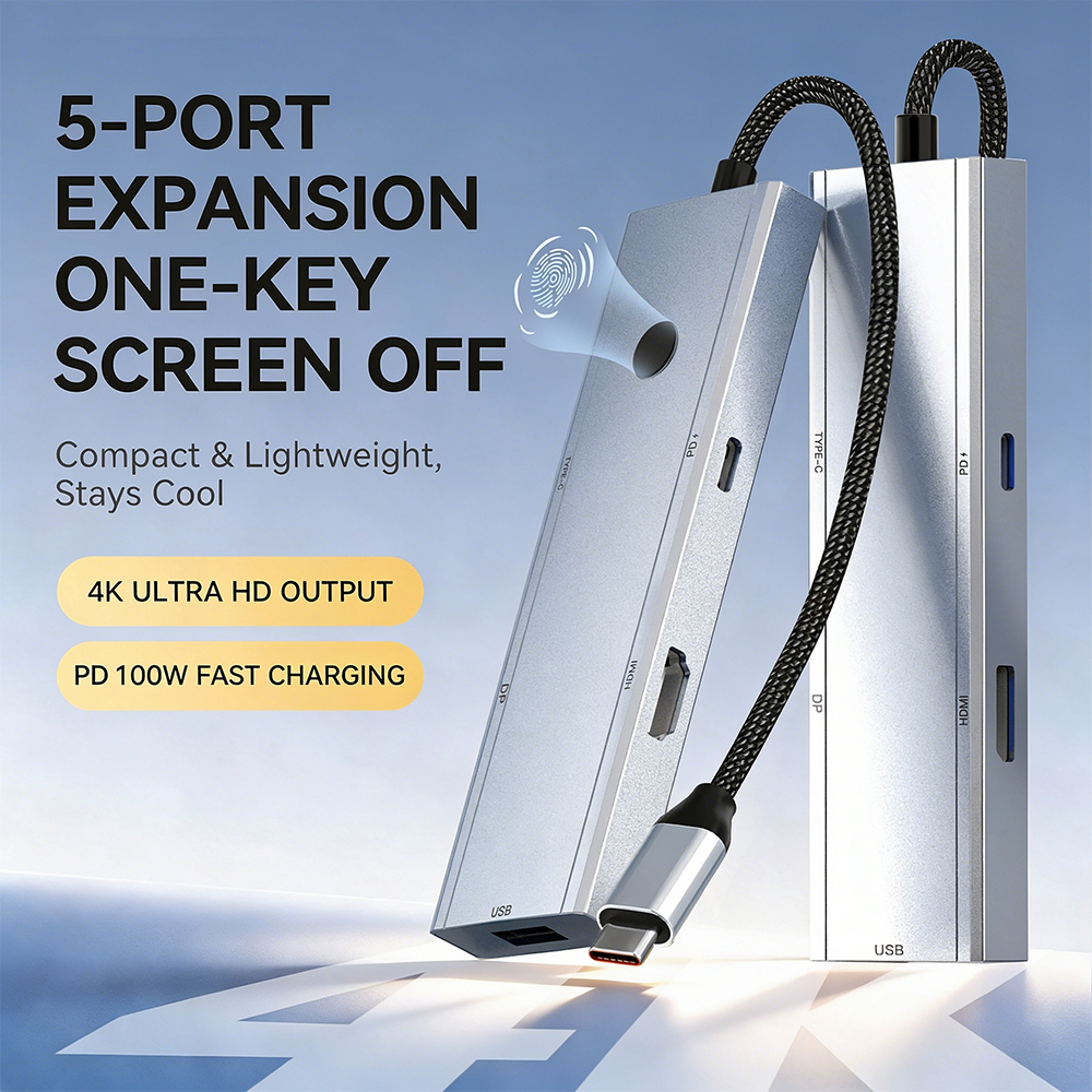 5-in-1 USB-C Hub with One-Key Screen Off Button - 图片 8
