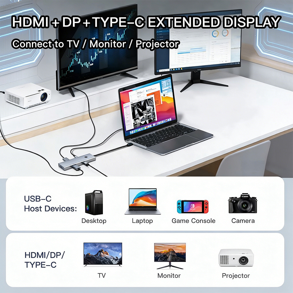 5-in-1 USB-C Hub with One-Key Screen Off Button - 图片 6