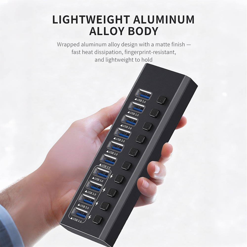 10-Port Powered USB 3.0 Hub with Individual Switches & 12V Power Adapter - 图片 5