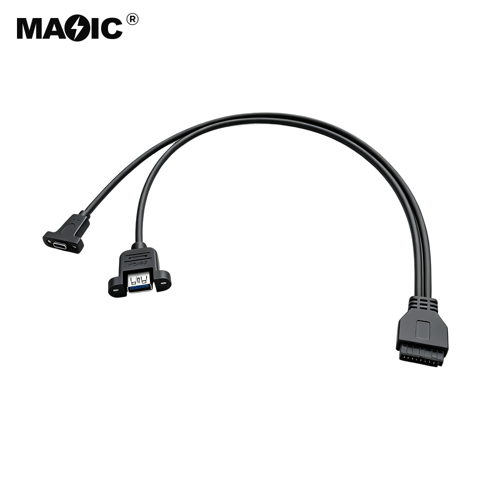 USB 3.0 Micro-B Male to Dual USB Female Panel-Mount Splitter Cable